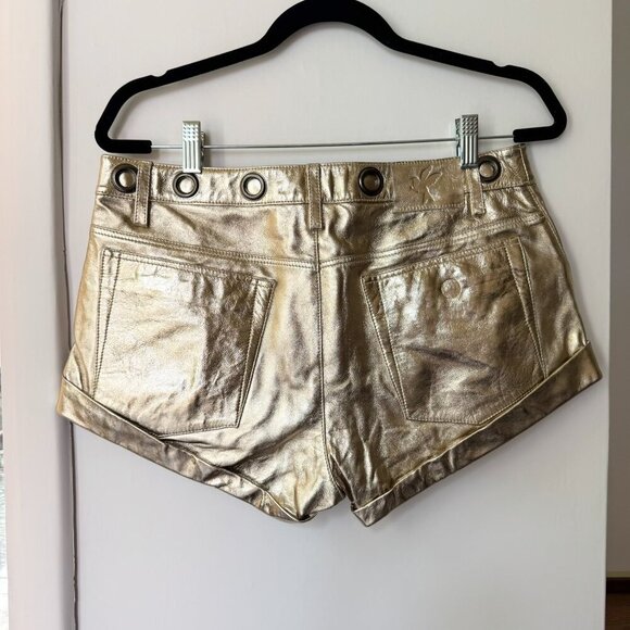 NWT One Teaspoon Heartbreak Hotel Leather Bandits Shorts in Gold Metallic 27 - Picture 5 of 14